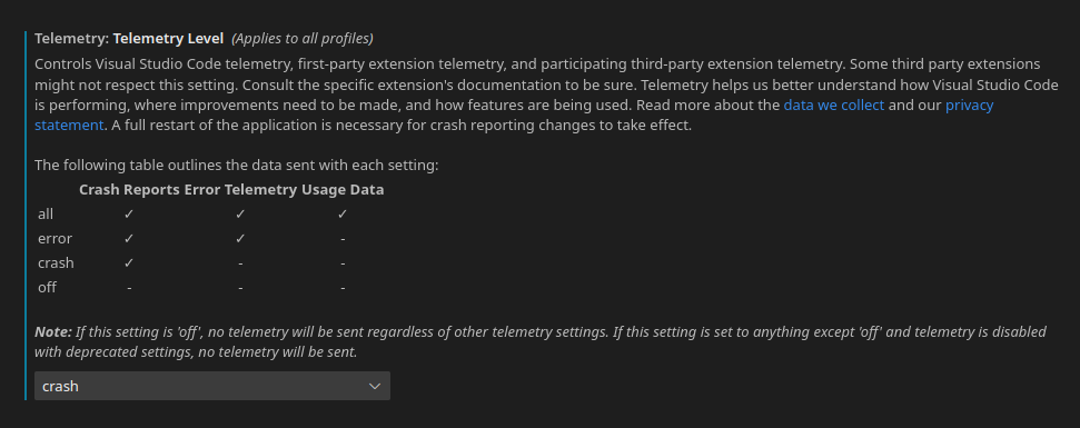 vscode telemetry settings